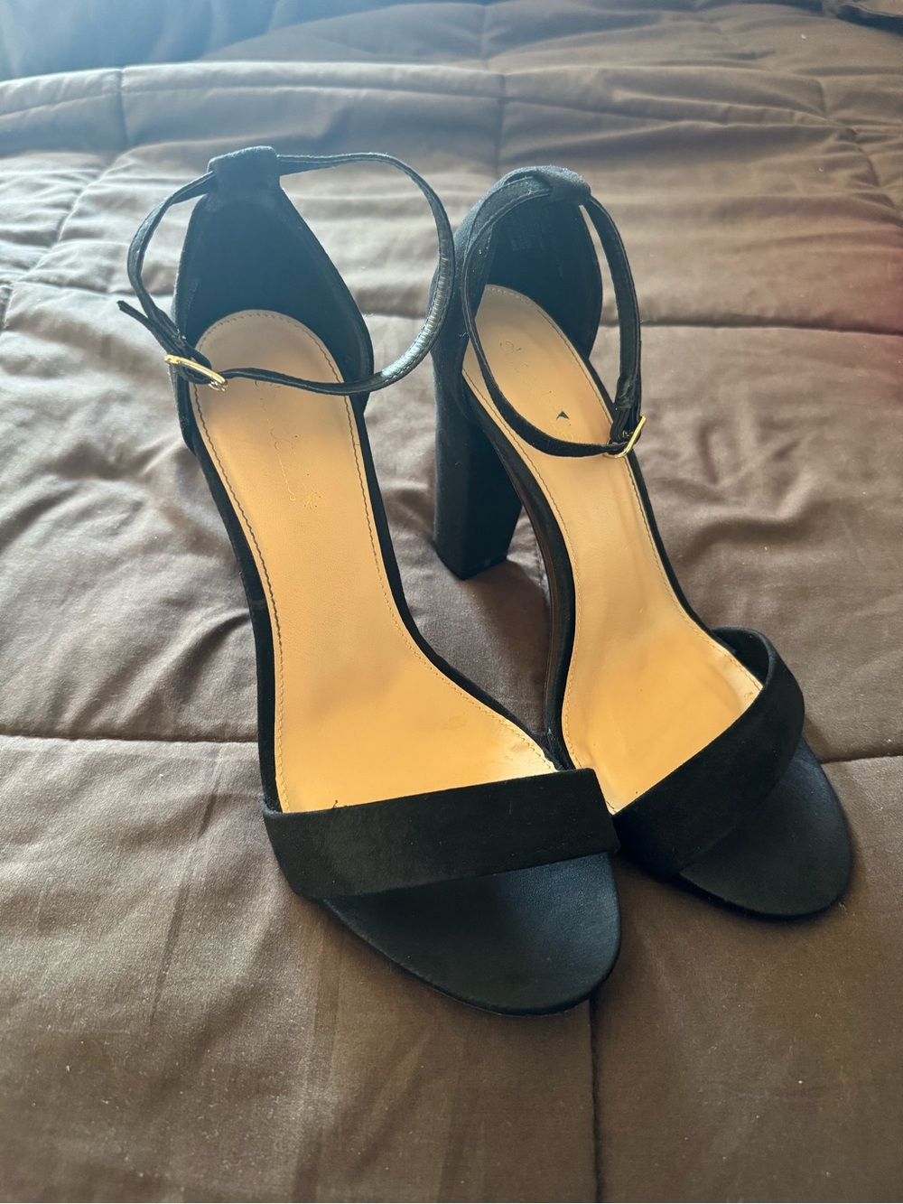 Black Open Toe Chucky Heels Wide Width